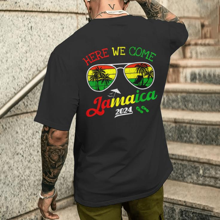 Family Vacation Vacay Girls Trip Jamaica Here We Come 2024 Men's T-shirt Back Print Gifts for Him