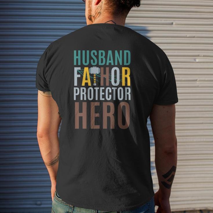 Fathorfathers Day Husband Fathor Protector Hero Mens Back Print T-shirt Gifts for Him