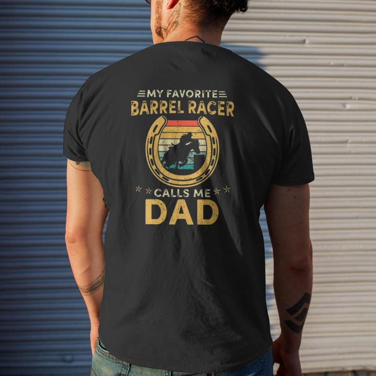My Favorite Barrel Racer Calls Me Dad Horse Shoe Horse Riding Silhouette Vintage Retro Mens Back Print T-shirt Gifts for Him