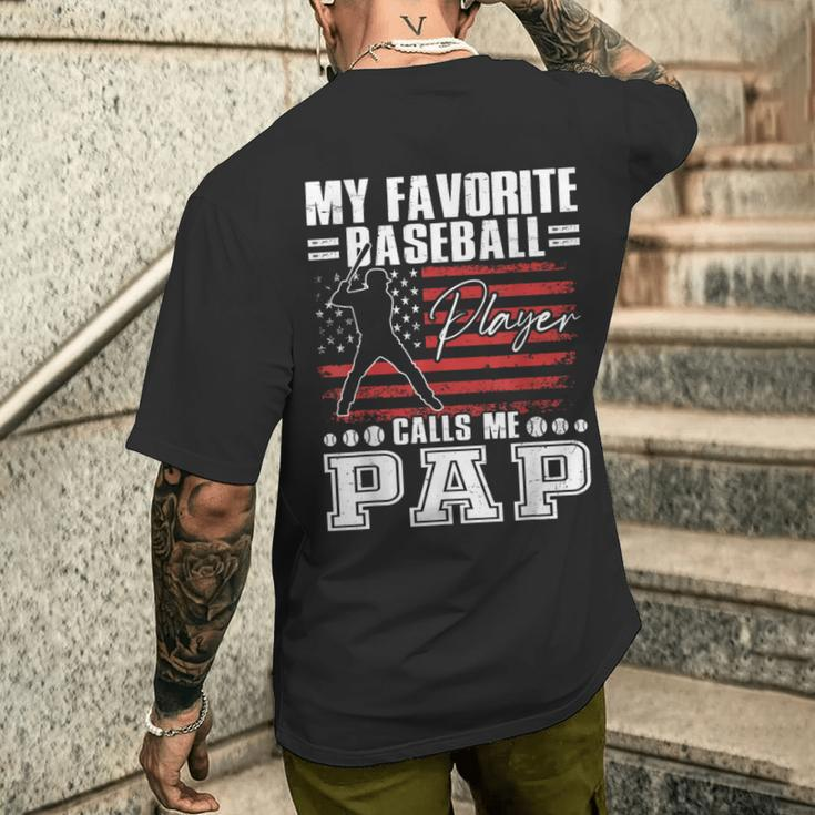 My Favorite Baseball Player Calls Me Pap American Flag Men's T-shirt Back Print Gifts for Him