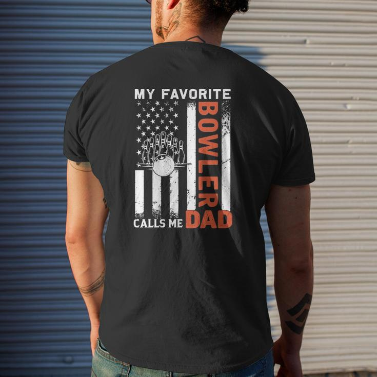 My Favorite Bowler Calls Me Dad Usa Flag Father's Day Mens Back Print T-shirt Gifts for Him