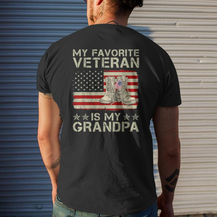 My Favorite Veteran Is My Grandpa Combat Boots American Flag Mens Back Print T-shirt Gifts for Him