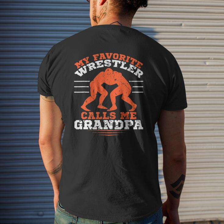 My Favorite Wrestler Calls Me Grandpa Wrestling Competition Mens Back Print T-shirt Gifts for Him