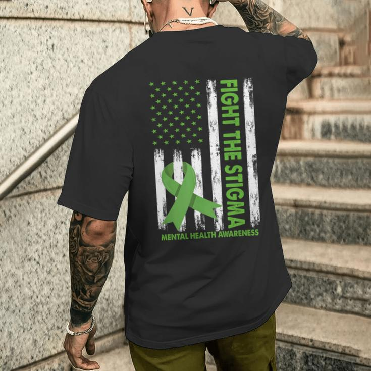 Fight The Stigma Mental Health Awareness Green Ribbon Men's T-shirt Back Print Gifts for Him