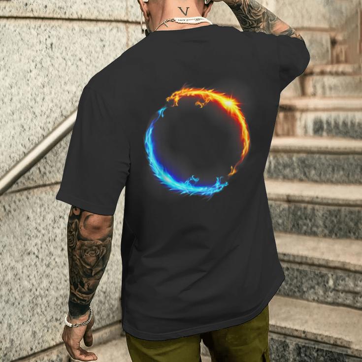 Fire And Ice Duel Dragon T-Shirt mit Rückendruck Geschenke für Ihn