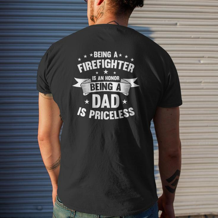 Firefighter Dad Fireman Papa Saying Cool Father's Day Mens Back Print T-shirt Gifts for Him