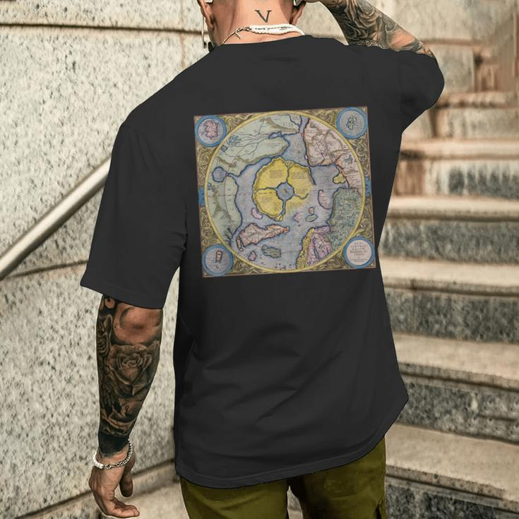 Flat Earth Antique Map T-Shirt mit Rückendruck Geschenke für Ihn