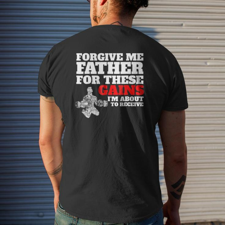 Forgive Me Father For These Gains Weight Lifting Mens Back Print T-shirt Gifts for Him