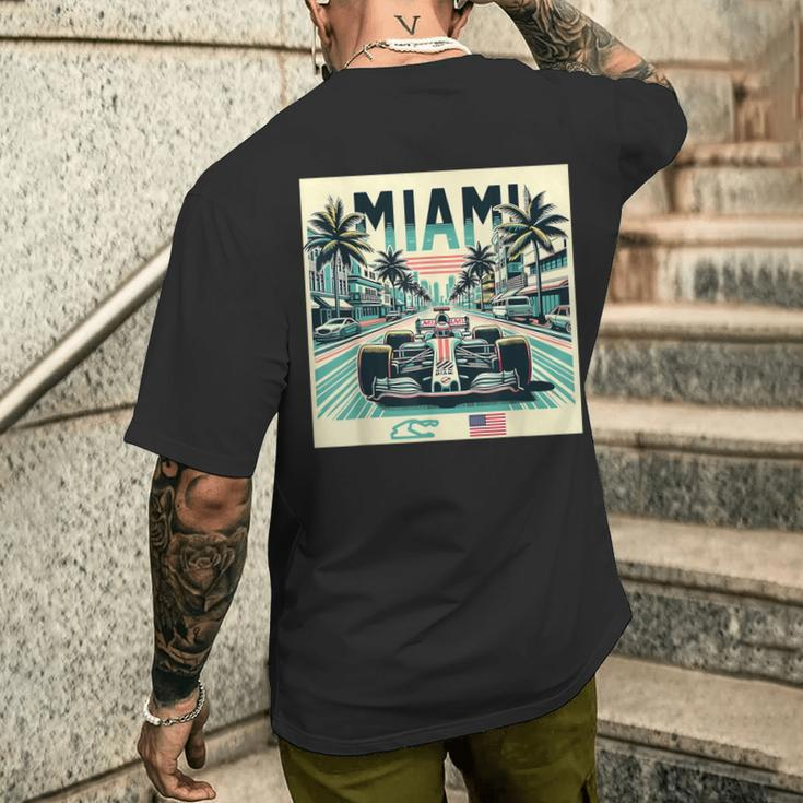Formula Racing Open Wheel Car Retro Miami Circuit Usa Flag Men's T-shirt Back Print Gifts for Him