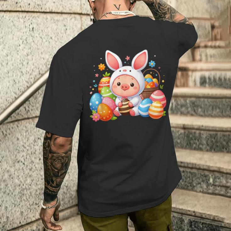 Frohe Ostern Schwein Im Häschen Kostüm T-Shirt mit Rückendruck Geschenke für Ihn