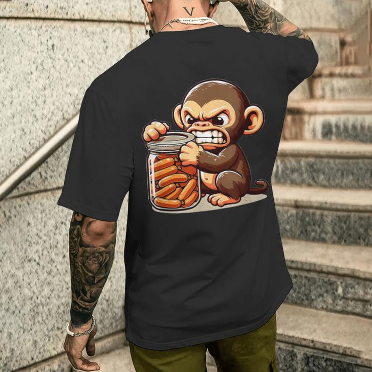 Frustrierter Monkey Will Sausage T-Shirt mit Rückendruck Geschenke für Ihn