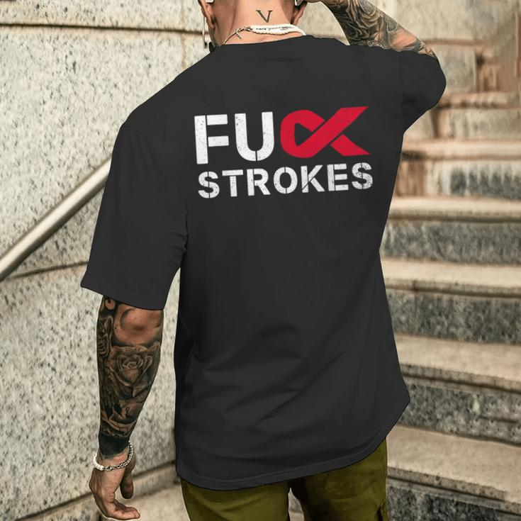 Fuck Strokes Fu Survivor Stroke Awareness Month Red Ribbon Men's T-shirt Back Print Gifts for Him