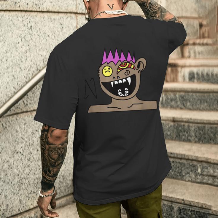 Funky Monster Gesicht Kurzärmliges Herren-T-Kurzärmliges Herren-T-Shirt Schwarz mit Farbakzenten Geschenke für Ihn