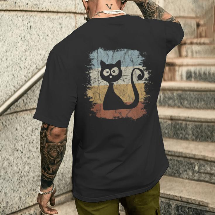 Funky Vintage Retro Cat Silhouette Black T-Shirt mit Rückendruck Geschenke für Ihn