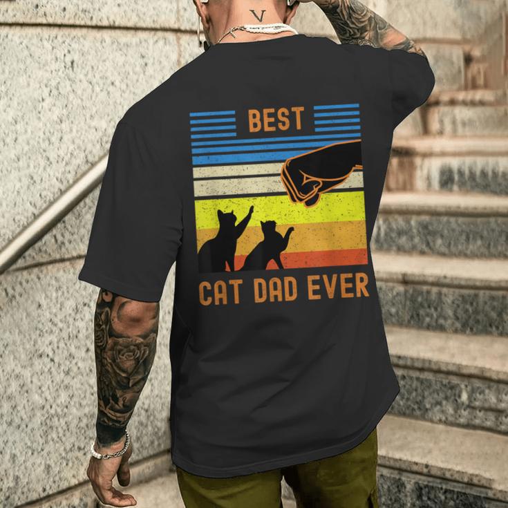 Best Cat Dad Ever Vintage Retro Cat Fist Bump T-Shirt mit Rückendruck Geschenke für Ihn