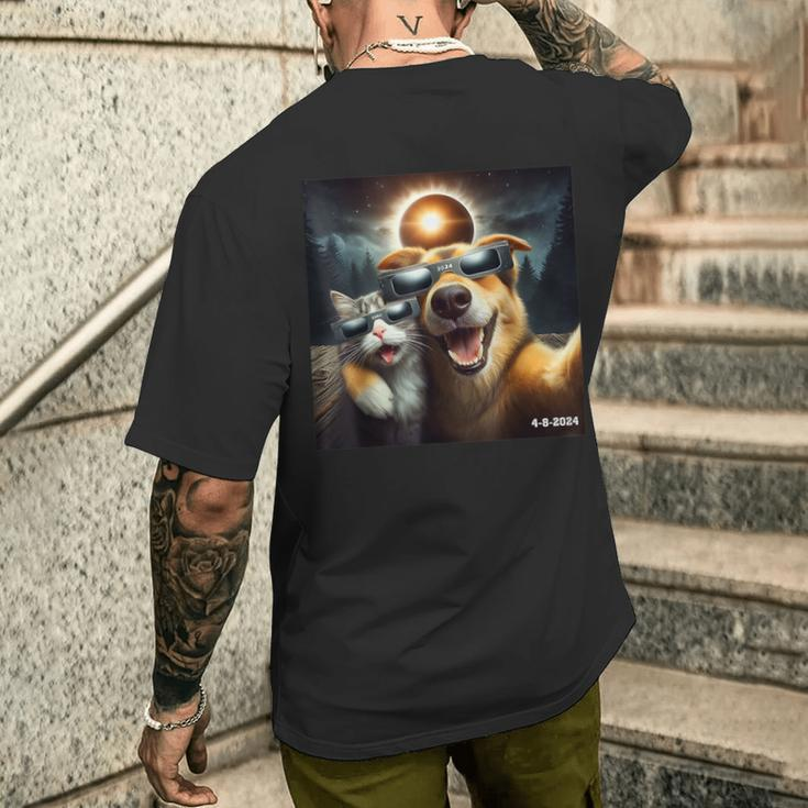 Cat And Dog Selfie With Solar 2024 Eclipse Wearing Men's T-shirt Back Print Gifts for Him