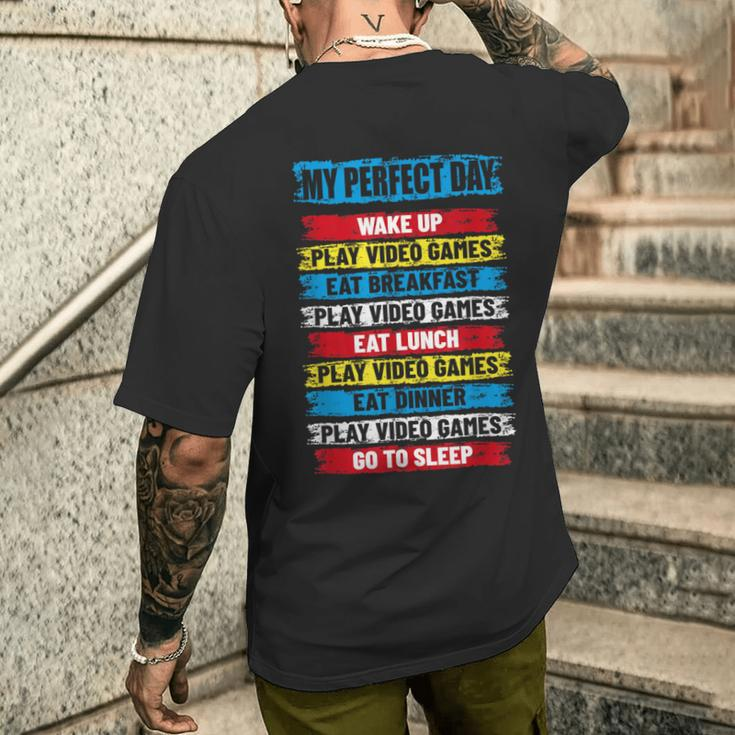 Cool Gamer My Perfect Day Video Games Men's T-shirt Back Print Gifts for Him