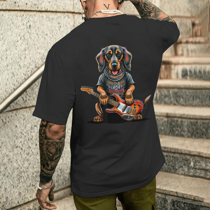 Dachshund Cute Rock And Roll Rocker Punk T-Shirt mit Rückendruck Geschenke für Ihn