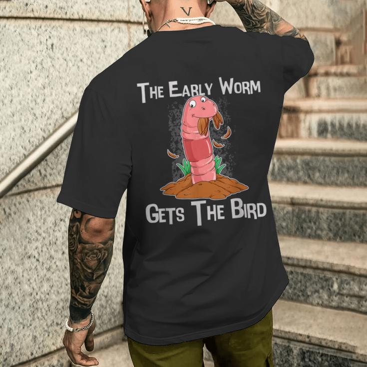 Der Frühe Wurm Catches Denogel Early Riser T-Shirt mit Rückendruck Geschenke für Ihn