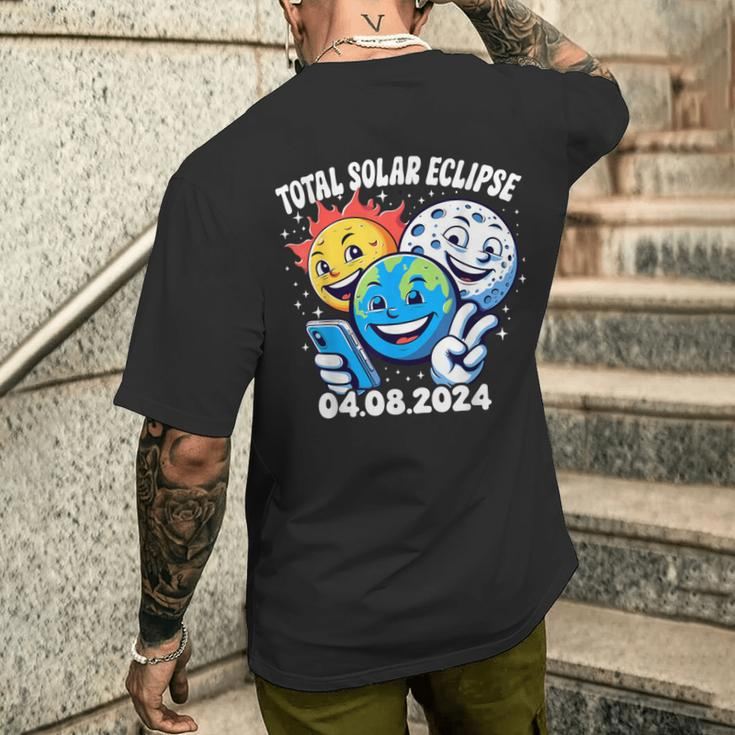 Earth Moon Sun Total Solar Eclipse April 8 2024 Men's T-shirt Back Print Gifts for Him