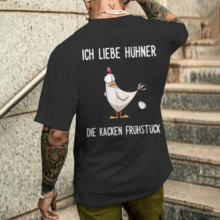 With German Text Ich Liebe Hühner Die Kacken Frühstück T-Shirt mit Rückendruck Geschenke für Ihn