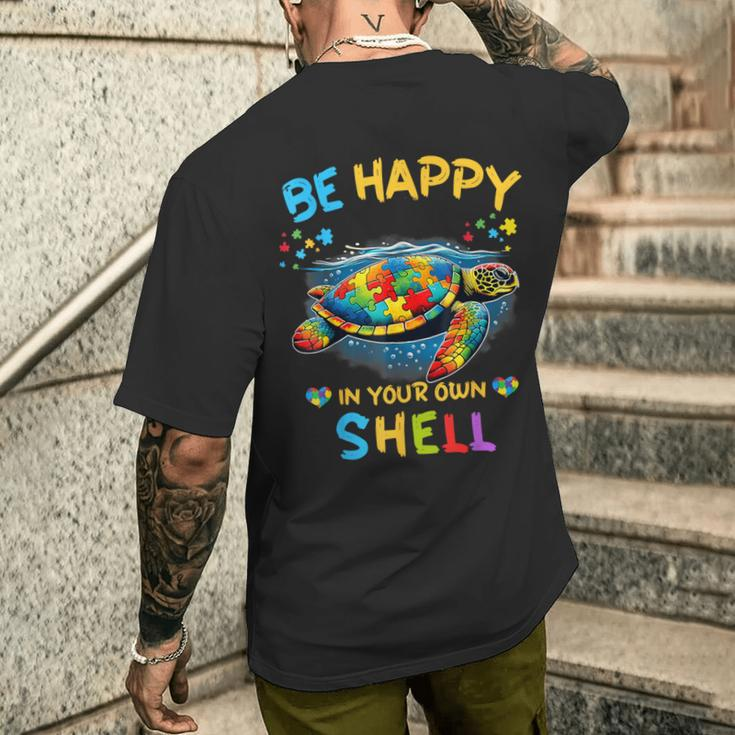 Be Happy In Your Own Shell Autism Awareness Turtle Men's T-shirt Back Print Gifts for Him
