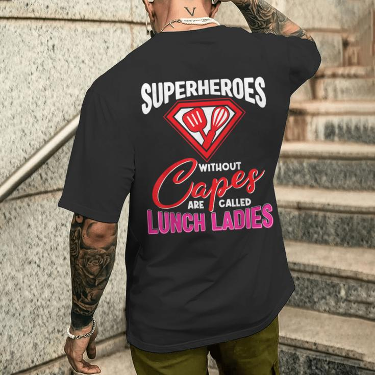 Lunch Lady Superheroes Capes Cafeteria Worker Squad Men's T-shirt Back Print Gifts for Him