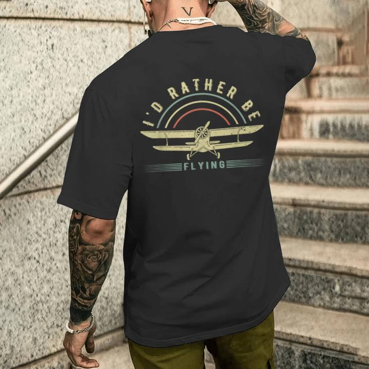 Pilot I'd Rather Be Flying Airplane Pilot Men's T-shirt Back Print Gifts for Him