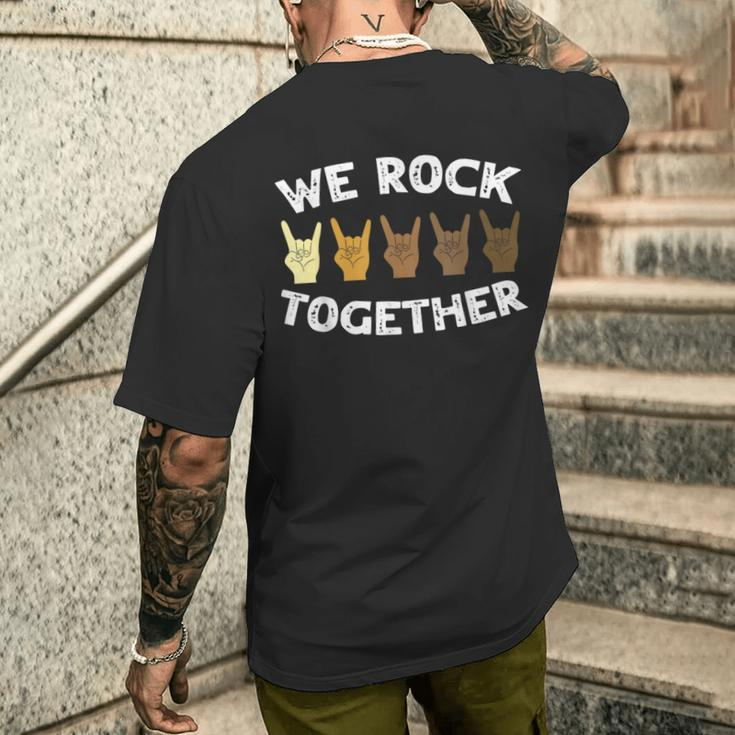 We Rock Together Rocker Skeleton Hand Men's T-shirt Back Print Gifts for Him