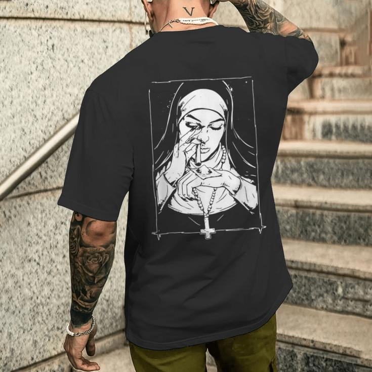 Unholy Drug Nun Costume Dark Satanic Essential Horror Men's T-shirt Back Print Gifts for Him