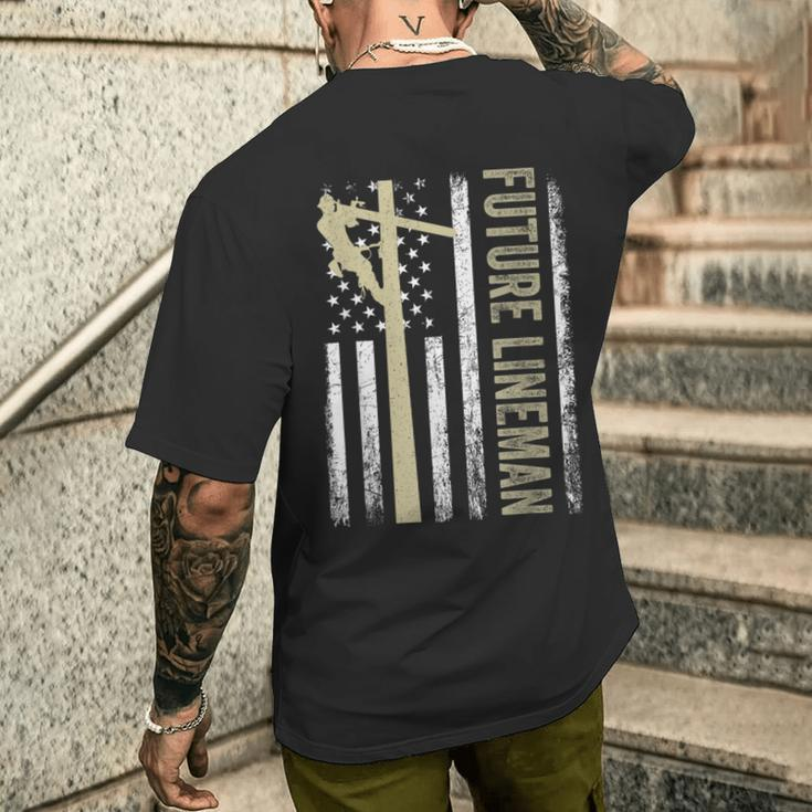 Future Lineman American Flag Electric Cable 4Th Of July Men's T-shirt Back Print Gifts for Him