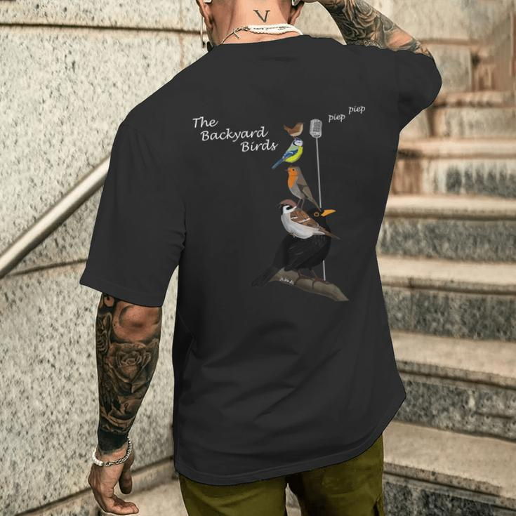 Garden Birds Bird Sparrow Blue Tit Robin Wren T-Shirt mit Rückendruck Geschenke für Ihn