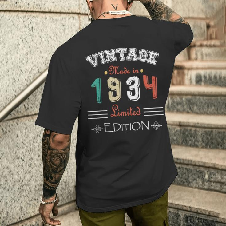 Geboren Im Jahr 1934Intage Made In 1934 Geburtstag Jahrestag 90 T-Shirt mit Rückendruck Geschenke für Ihn
