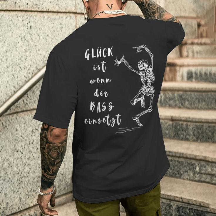Glück Ist Wenn Der Bass Einsetzt Tanzendes Skelett T-Shirt mit Rückendruck Geschenke für Ihn