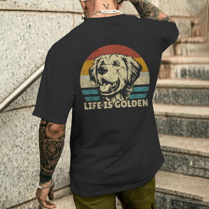 Golden Retriever Dog Life Is Golden Retro Vintage T-Shirt mit Rückendruck Geschenke für Ihn