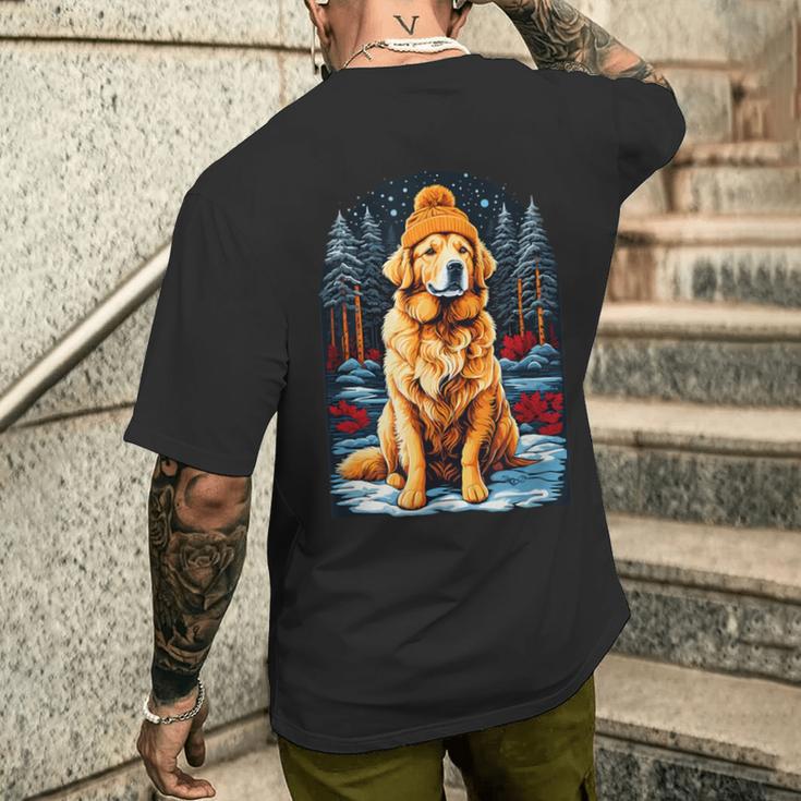 Golden Retriever In Winter Hat Happy Golden Retriever T-Shirt mit Rückendruck Geschenke für Ihn