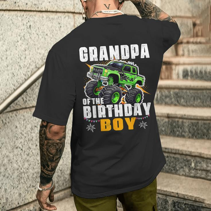 Grandpa Of The Birthday Boy Monster Truck Birthday Family Men's T-shirt Back Print Gifts for Him