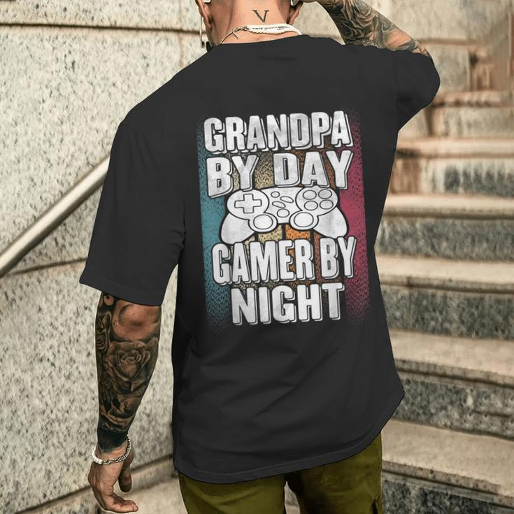 Grandpa By Day Gamer By Night For Father Gamer Men's T-shirt Back Print Funny Gifts