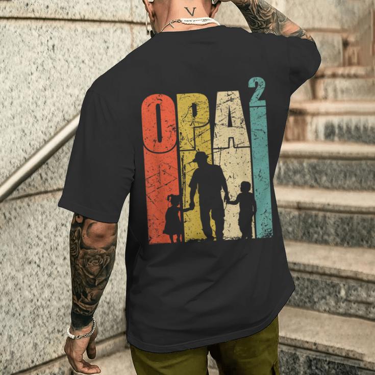 Grandpa Hoch 2 Doppelfach Opa Der Opa Mit 2 Grandchildren T-Shirt mit Rückendruck Geschenke für Ihn