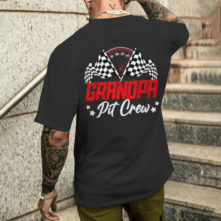 Grandpa Pit Crew Birthday Party Race Car Lover Racing Family Men's T-shirt Back Print Gifts for Him