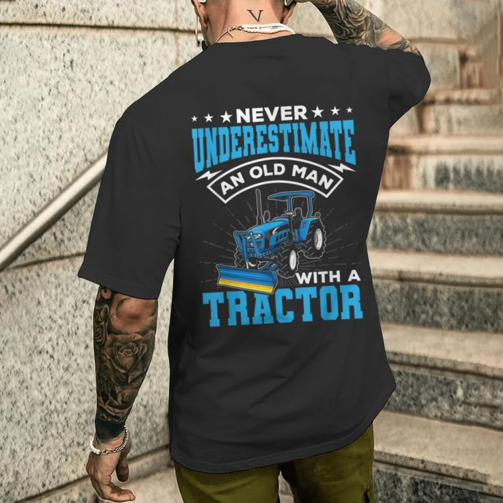 Grandpa Never Underestimate An Old Man With A Tractor Men's T-shirt Back Print Gifts for Him