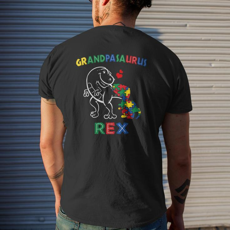 Grandpasaurus Autism Awareness Grandpa Dinosaur Grandfather Mens Back Print T-shirt Gifts for Him