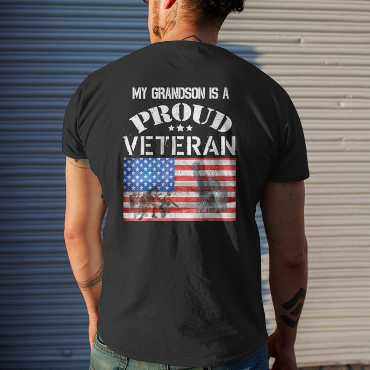 My Grandson Is A Proud Veteran American Flag Soldiers Tee Mens Back Print T-shirt Gifts for Him