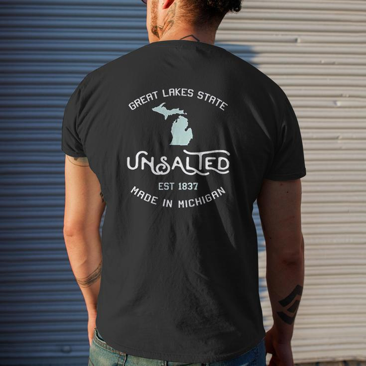 Great Lakes State Unsalted Est 1837 Made In Michigan Mens Back Print T-shirt Gifts for Him