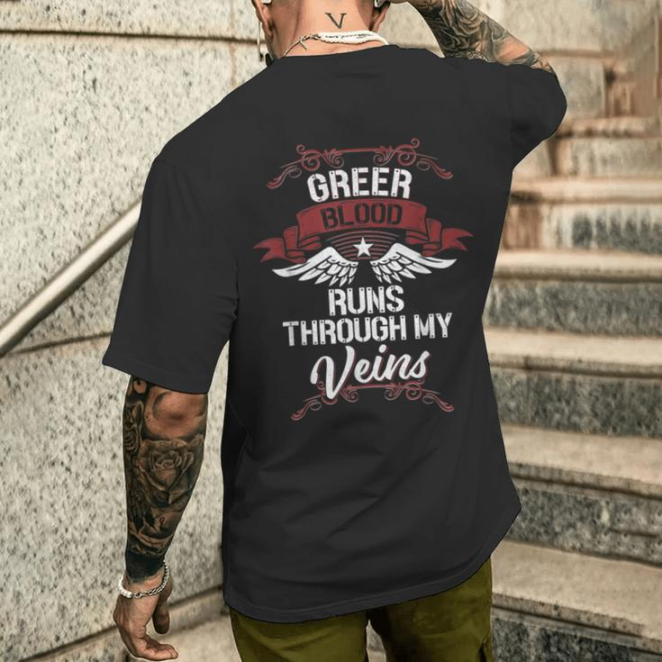 Greer Blood Runs Through My Veins Last Name Family Men's T-shirt Back Print Gifts for Him