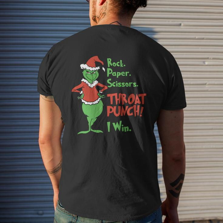 Grinch Rock Paper Scissors Throat Punch I Win Christmas Mens Back Print T-shirt Gifts for Him