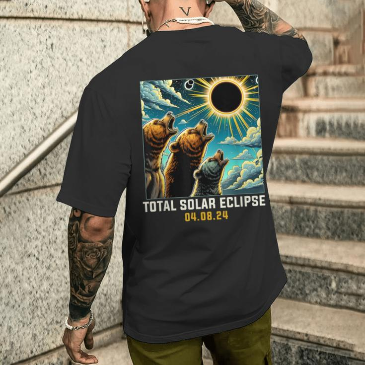 Grizzly Bear Howling At Solar Eclipse Men's T-shirt Back Print Gifts for Him