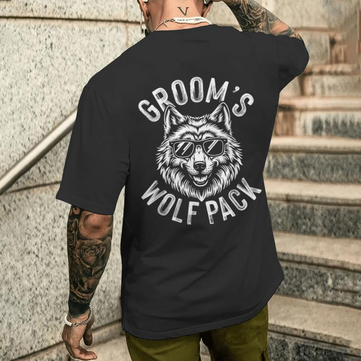 Groom's Wolf Pack Groomsmen Party Team Groom Men's T-shirt Back Print Gifts for Him