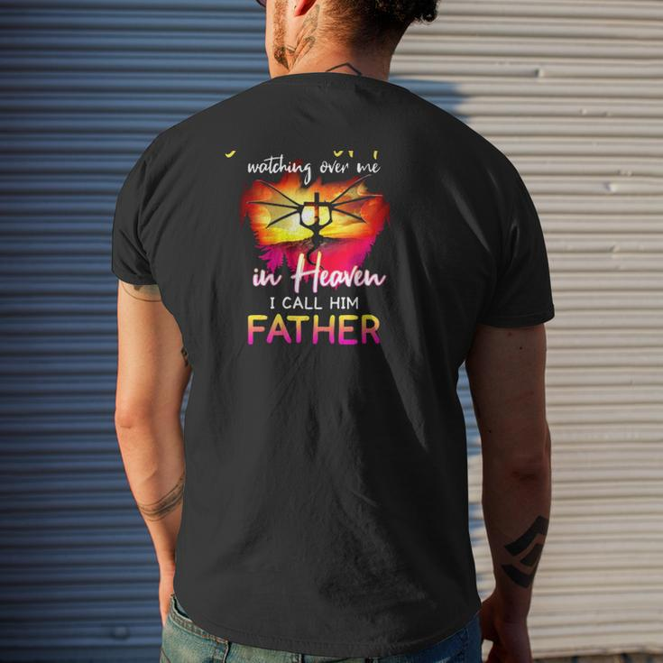 I Have A Guardian Angel Watching Over Me In Heaven I Call Him Father Christian Cross With Dragon Mens Back Print T-shirt Gifts for Him