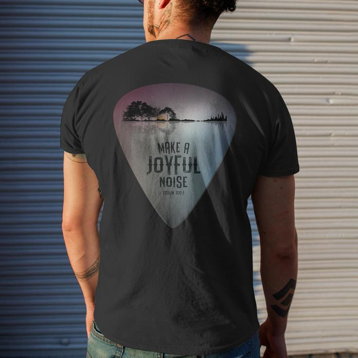 Guitar Lake Reflections Make A Joyful Noise Bible Verse Men's T-shirt Back Print Gifts for Him